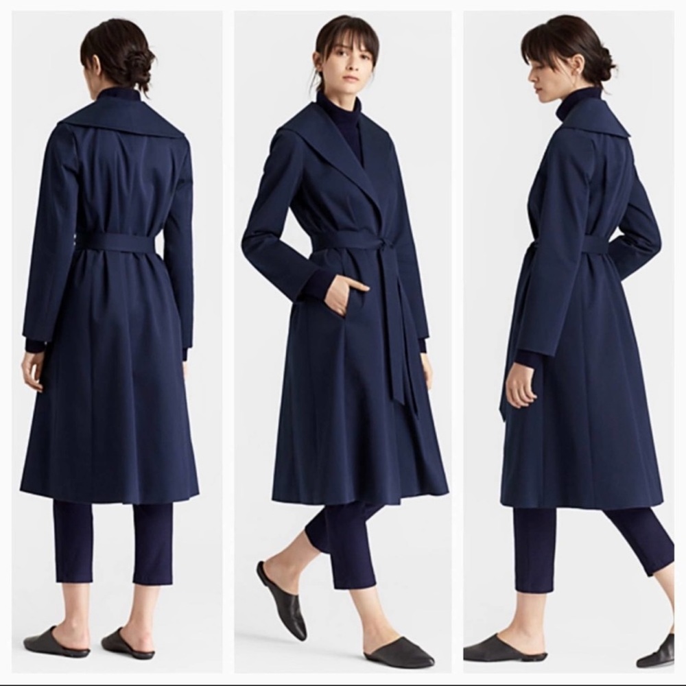 EILEEN FISHER $498 NWT Belt Navy Blue Trench Coat - Picture 15 of 15